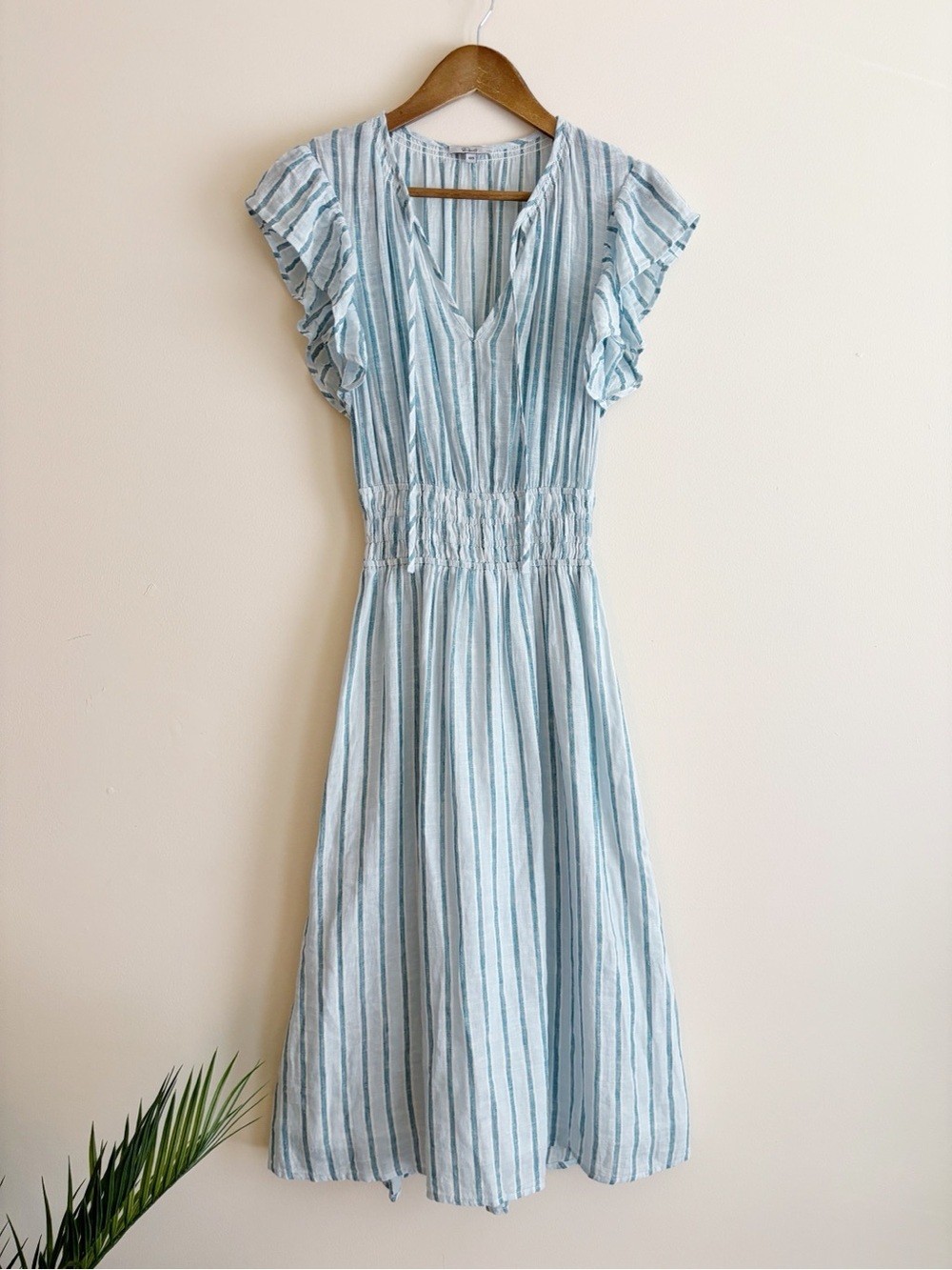 Rails Iona Cambria Blue Striped Linen Midi Dress XXS Coastal Resortwear